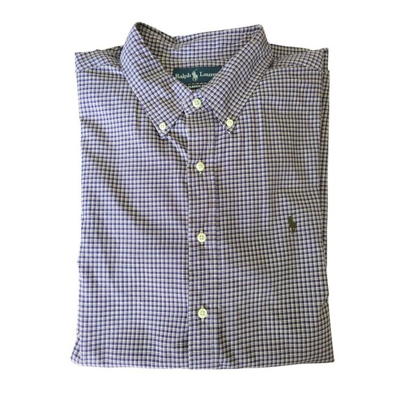 Ralph Lauren Classic Fit Long Sleeve Shirt Mens XXL Purple Green Pony Check - Picture 11 of 11